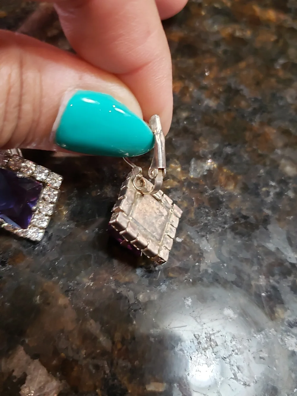 Vintage Purple Glass Drop Earrings
